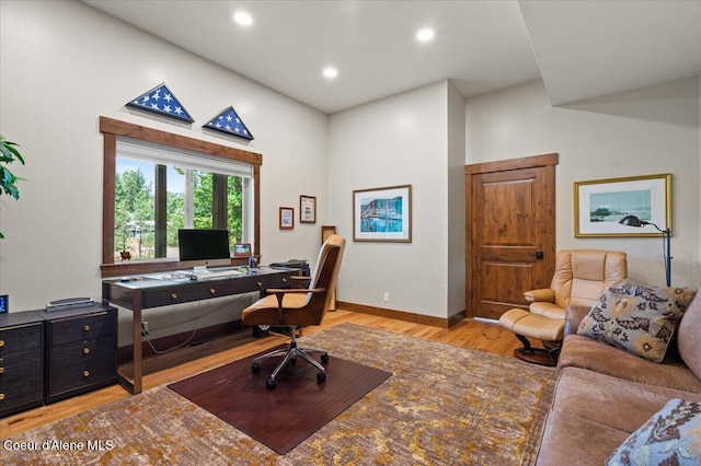 11667 N Eastshore Dr, Hayden, ID 83835 - home office with light wood-style flooring and recessed lighting