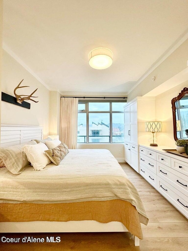201 N 1st St # 1006, Coeur Dalene, ID 83814 - bedroom with light wood finished floors and ornamental molding