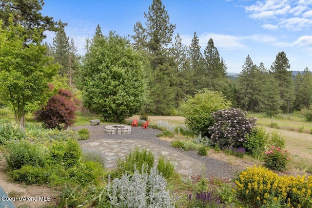 14250 W Sunmeadow Rd, Worley, ID 83876 - view of yard featuring an outdoor fire pit and a patio