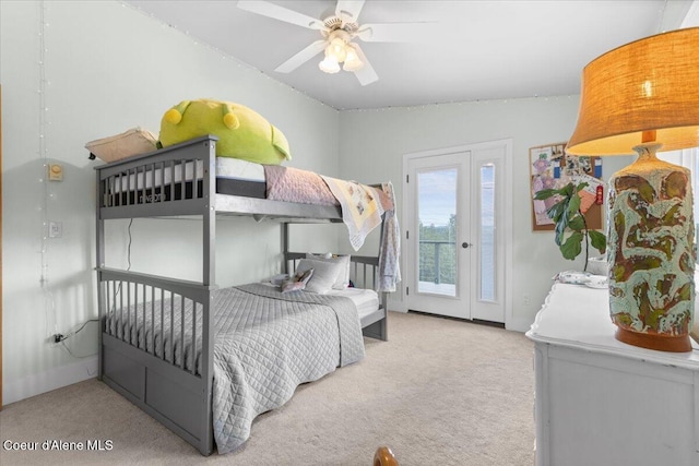 14250 W Sunmeadow Rd, Worley, ID 83876 - bedroom with access to exterior, carpet flooring, and a ceiling fan