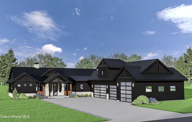 LOT3 Werre Rd, Rathdrum, ID 83858 - view of front of home with board and batten siding, concrete driveway, a standing seam roof, a garage, and a metal roof