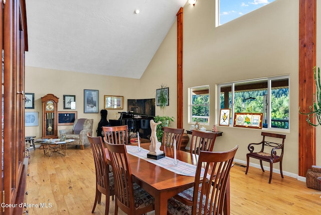 1600 Shepherd Rd, Saint Maries, ID 83861 - dining area with high vaulted ceiling and light wood-style flooring