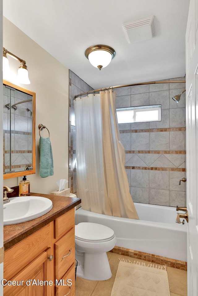 1600 Shepherd Rd, Saint Maries, ID 83861 - bathroom with shower / tub combo with curtain, vanity, and tile patterned floors