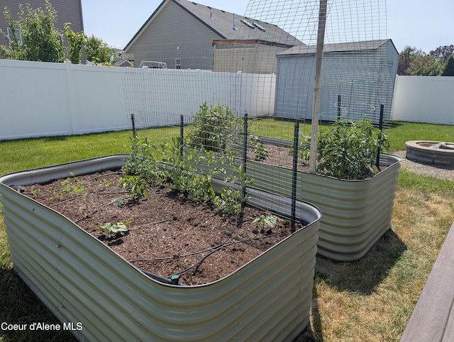 1824 E Warbler Ln, Post Falls, ID 83854 - fenced backyard featuring a garden and a storage shed