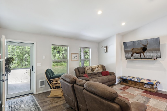 81 Mango St, Moyie Springs, ID 83845 - living area featuring wood finished floors, lofted ceiling, and recessed lighting