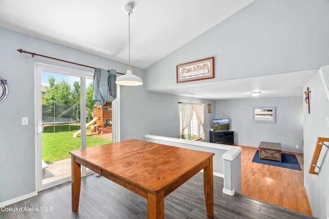 1817 N Chehalis St, Post Falls, ID 83854 - dining area featuring wood finished floors, lofted ceiling, and plenty of natural light