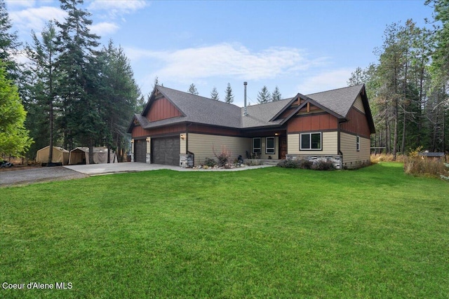 2130 E Bellamy Rd, Athol, ID 83801 - craftsman-style house with concrete driveway, a garage, a front lawn, board and batten siding, and stone siding