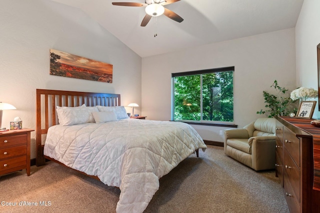 1431 W Ashmont Way, Coeur Dalene, ID 83815 - bedroom featuring light colored carpet, vaulted ceiling, and ceiling fan