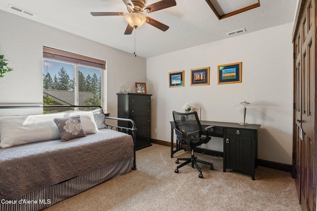 1431 W Ashmont Way, Coeur Dalene, ID 83815 - bedroom with a desk, light colored carpet, and a ceiling fan