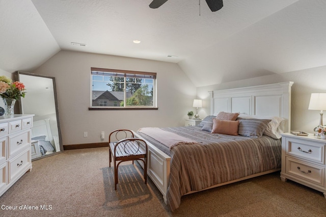 1431 W Ashmont Way, Coeur Dalene, ID 83815 - bedroom featuring vaulted ceiling, carpet floors, and a ceiling fan