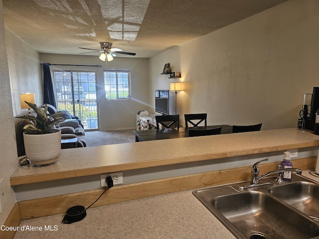 848 N Chase Rd # 102, Post Falls, ID 83854 - kitchen with ceiling fan, a textured ceiling, and carpet flooring