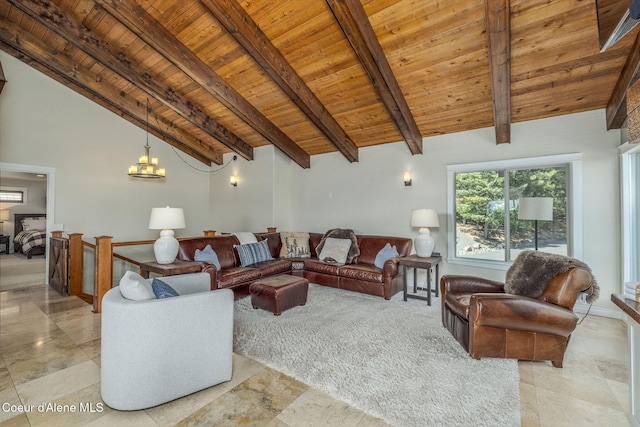 8718 W Sausser Dr, Coeur Dalene, ID 83814 - living room featuring wooden ceiling and a chandelier