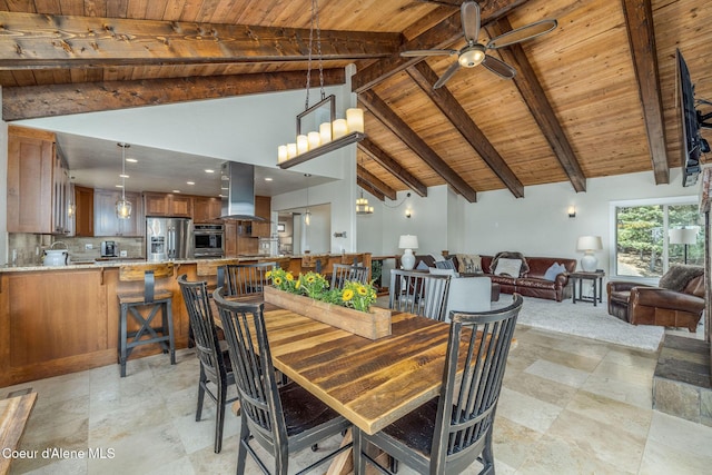 8718 W Sausser Dr, Coeur Dalene, ID 83814 - dining area with wooden ceiling and a ceiling fan