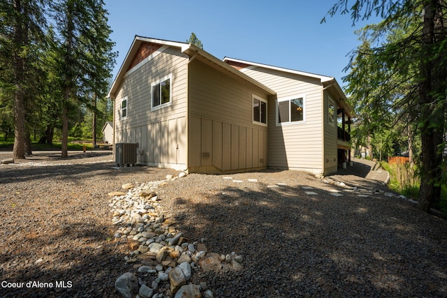 80 Parkland Dr, Blanchard, ID 83804 - view of home's exterior with a central air condition unit and board and batten siding