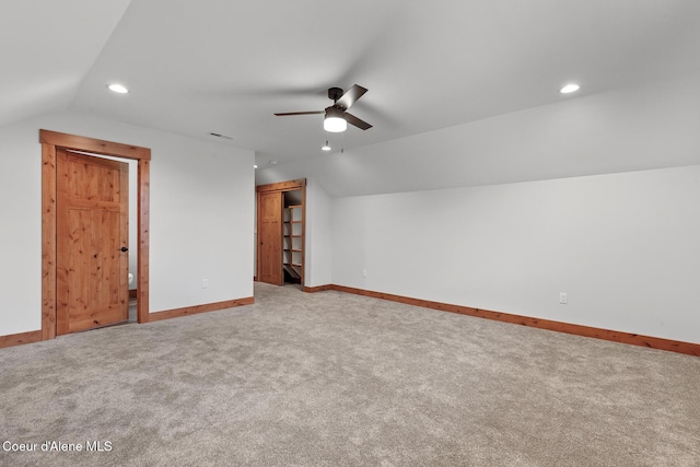 357 Odonnell Dr, Dover, ID 83825 - additional living space featuring vaulted ceiling, light carpet, ceiling fan, and recessed lighting