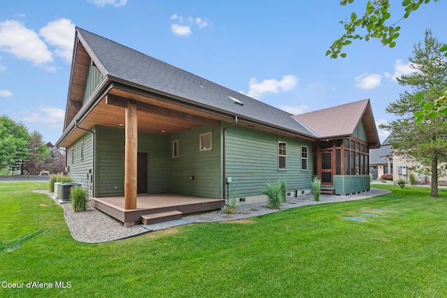 357 Odonnell Dr, Dover, ID 83825 - back of house with a sunroom, a deck, crawl space, and a lawn