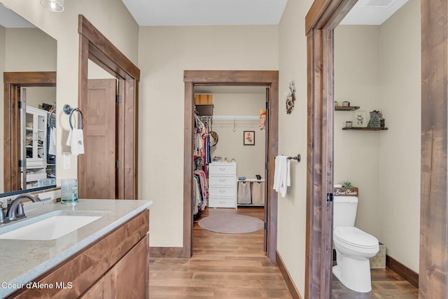 20770 N Penobscot Rd, Rathdrum, ID 83858 - bathroom featuring wood finished floors, vanity, and a spacious closet