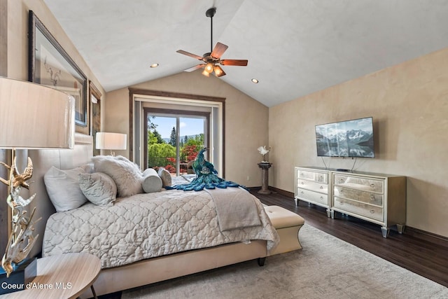11 Canoe Cv, Dover, ID 83825 - bedroom with access to outside, wood finished floors, vaulted ceiling, a ceiling fan, and recessed lighting