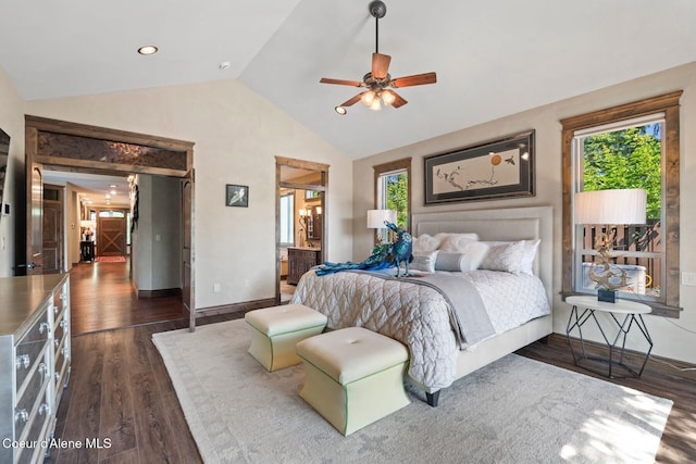 11 Canoe Cv, Dover, ID 83825 - bedroom with lofted ceiling, dark wood-style flooring, and ceiling fan