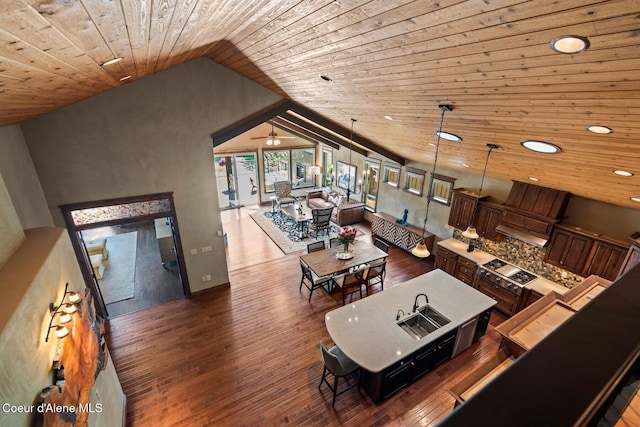 11 Canoe Cv, Dover, ID 83825 - living room with wood ceiling, dark wood finished floors, lofted ceiling, and recessed lighting