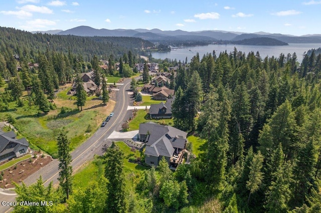 3742 W Cielo View Ct, Coeur Dalene, ID 83814 - aerial overview of property's location with a water and mountain view and a heavily wooded area