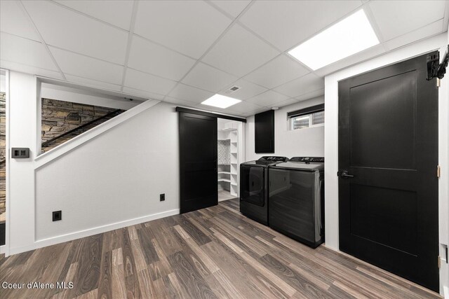 502 W 14th Ave, Post Falls, ID 83854 - washroom with independent washer and dryer and dark wood-style floors