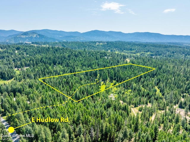 4900 E Hudlow Rd, Hayden, ID 83835 - aerial view of property and surrounding area with mountains and property parcel outlined