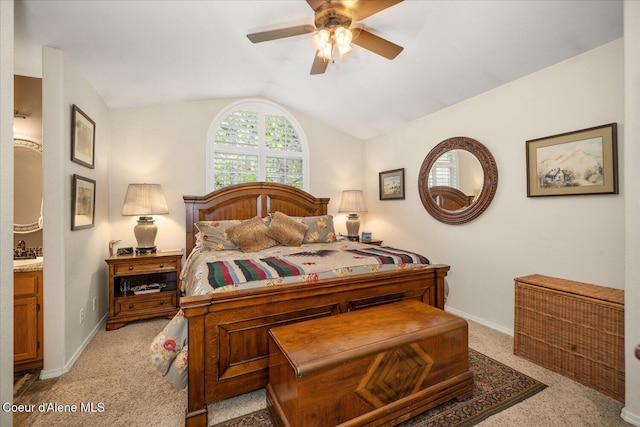 2372 E Thomas Hill Dr, Coeur Dalene, ID 83815 - bedroom with lofted ceiling, light colored carpet, and ceiling fan