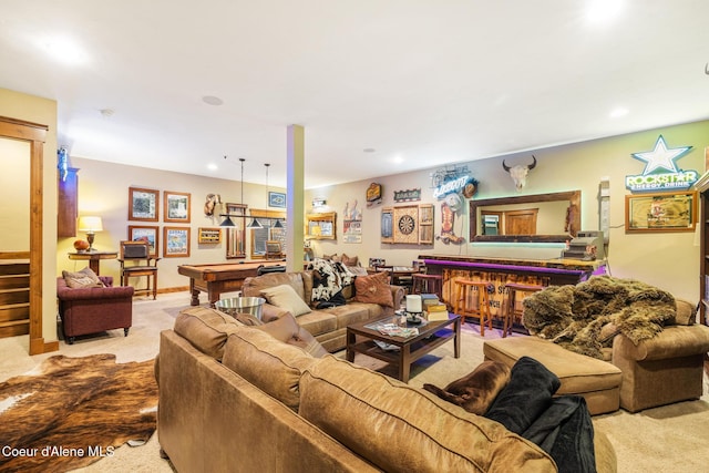 5841 W Clemetson Rd, Coeur Dalene, ID 83814 - living area featuring carpet flooring, billiards table, and recessed lighting