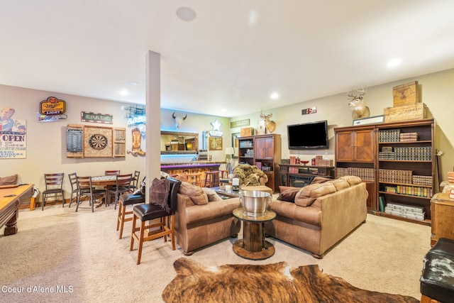 5841 W Clemetson Rd, Coeur Dalene, ID 83814 - living area featuring light carpet and recessed lighting