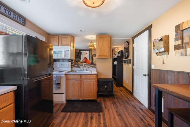 5841 W Clemetson Rd, Coeur Dalene, ID 83814 - kitchen with white appliances, dark wood finished floors, and light countertops