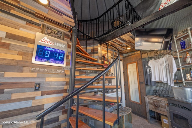 5841 W Clemetson Rd, Coeur Dalene, ID 83814 - stairway featuring wood walls and a high ceiling