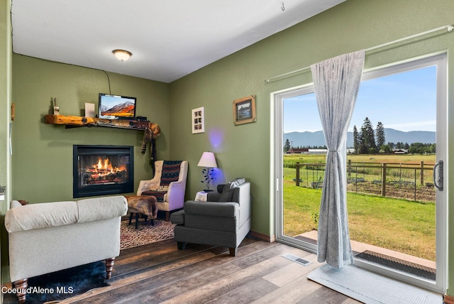 64 Heights Loop, Bonners Ferry, ID 83805 - living area featuring wood finished floors and a glass covered fireplace