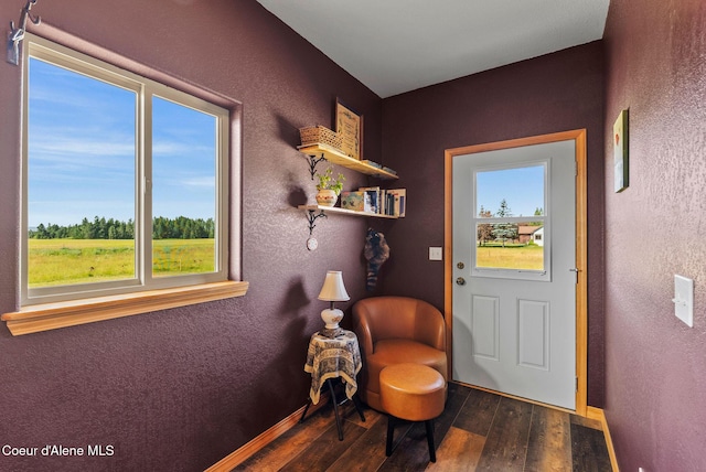 64 Heights Loop, Bonners Ferry, ID 83805 - sitting room with dark wood-type flooring, plenty of natural light, and a textured wall