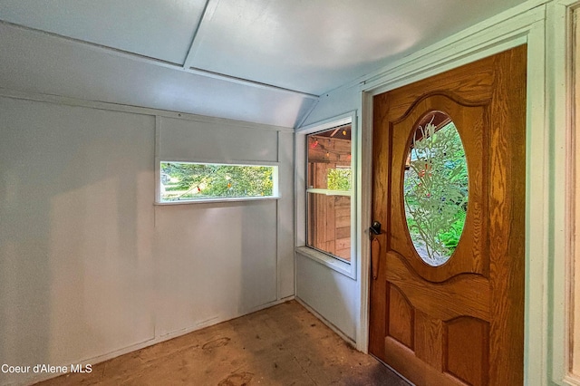1283 N Wrenco Rd, Sandpoint, ID 83864 - foyer with lofted ceiling and unfinished concrete floors