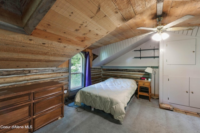 1283 N Wrenco Rd, Sandpoint, ID 83864 - bedroom with wooden ceiling, rustic walls, lofted ceiling, and carpet