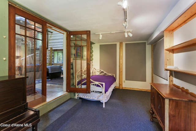 1283 N Wrenco Rd, Sandpoint, ID 83864 - bedroom featuring carpet flooring, rail lighting, and access to exterior