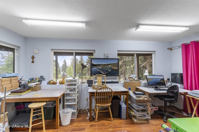 7605 W Sanders Rd, Coeur Dalene, ID 83814 - office area with wood finished floors, plenty of natural light, and a textured ceiling