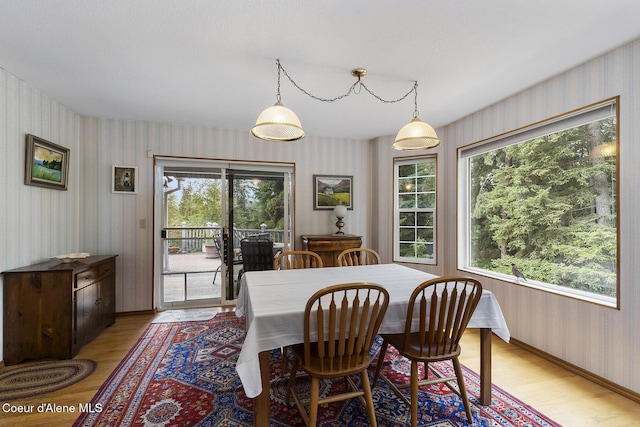 7605 W Sanders Rd, Coeur Dalene, ID 83814 - dining room featuring wallpapered walls and light wood finished floors