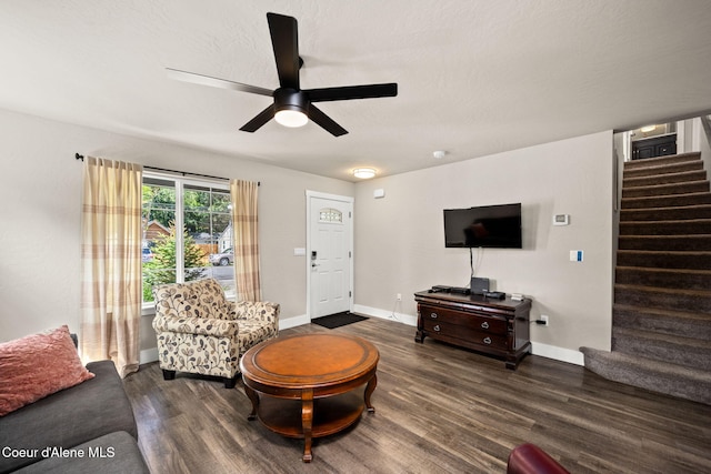 120 E Walnut Ave, Coeur Dalene, ID 83814 - living area with stairs, wood finished floors, and ceiling fan