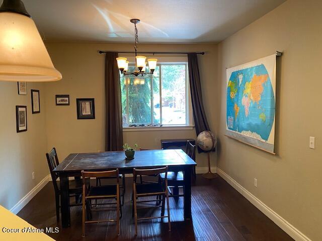 4310 Burns Ct, Sandpoint, ID 83864 - dining room featuring a chandelier and hardwood / wood-style flooring