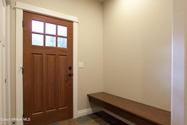 4310 Burns Ct, Sandpoint, ID 83864 - foyer entrance with baseboards and dark stone finish flooring