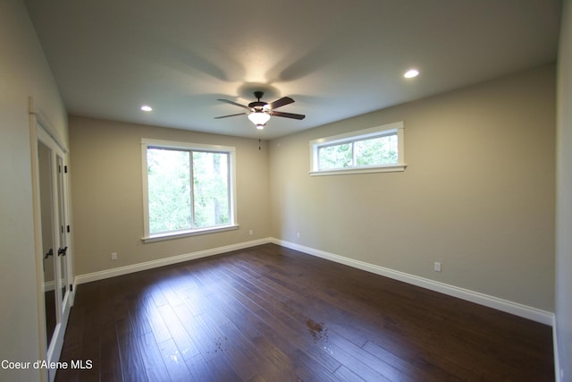 4310 Burns Ct, Sandpoint, ID 83864 - unfurnished room with ceiling fan, recessed lighting, and dark wood-style floors