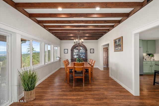 3772 S Schilling Loop, Post Falls, ID 83854 - dining space with beam ceiling, dark wood-type flooring, and a chandelier