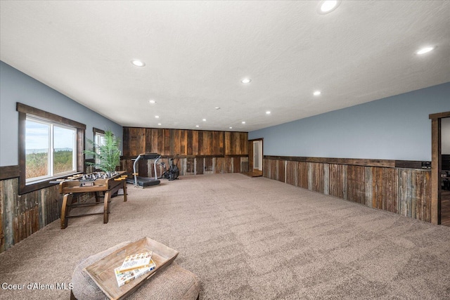 3772 S Schilling Loop, Post Falls, ID 83854 - playroom featuring carpet flooring, wood walls, wainscoting, and recessed lighting
