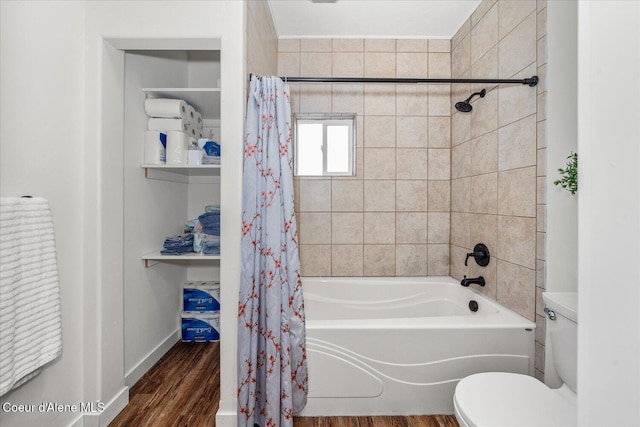 3772 S Schilling Loop, Post Falls, ID 83854 - bathroom featuring shower / bathtub combination with curtain and wood finished floors