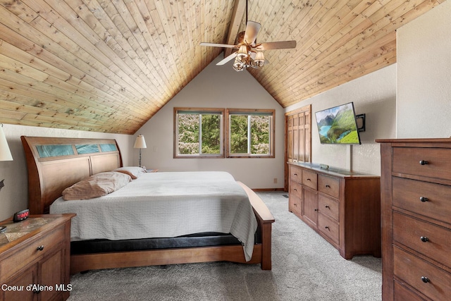 1529 S Saddleback Dr, Coeur Dalene, ID 83814 - bedroom with light carpet, wood ceiling, lofted ceiling, and ceiling fan