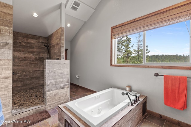 1529 S Saddleback Dr, Coeur Dalene, ID 83814 - full bathroom with a jetted tub, walk in shower, recessed lighting, and tile patterned floors