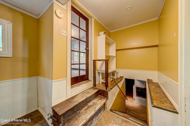421 W Walnut Ave, Coeur Dalene, ID 83814 - staircase featuring ornamental molding and a wainscoted wall