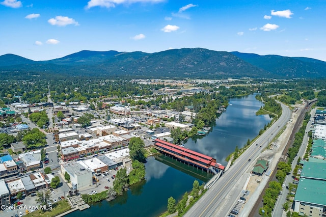 1313 N Division Ave Unit C, Sandpoint, ID 83864 - aerial view of property and surrounding area featuring a main thoroughfare and a water and mountain view